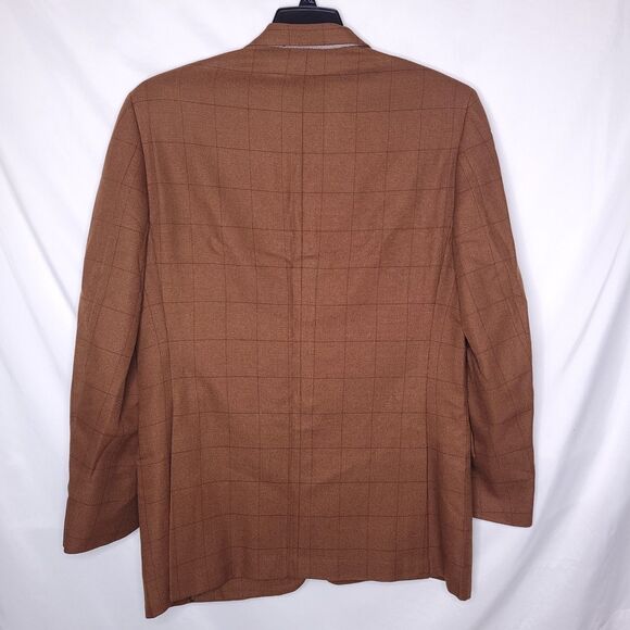Paul Stuart Blazer Mens 44L Brown Check Super 100 Lambswool Cashmere - Picture 5 of 11